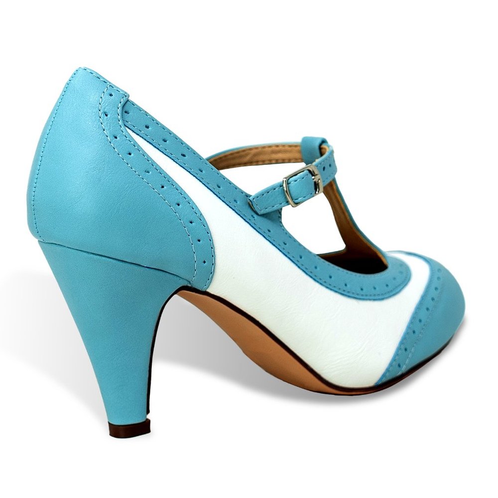 Chase & Chloe Mary Jane Oxford Pumps - Retro Round Toe Shoe with Ankle S… - Picture 3 of 5